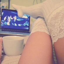 Load image into Gallery viewer, Women Lace Trim Thigh High Cable Knit Long Over Knee Warm Stockings freeshipping - Tyche Ace