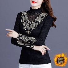 Load image into Gallery viewer, Women Lace Warm High Collar Long Sleeve Blouse freeshipping - Tyche Ace
