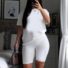 Load image into Gallery viewer, Women Letter Print Design Short Sleeve T Shirts and Shorts  Casual Joggers Set freeshipping - Tyche Ace