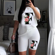 Load image into Gallery viewer, Women Letter Print Design Short Sleeve T Shirts and Shorts  Casual Joggers Set freeshipping - Tyche Ace
