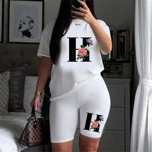 Load image into Gallery viewer, Women Letter Print Design Short Sleeve T Shirts and Shorts  Casual Joggers Set freeshipping - Tyche Ace