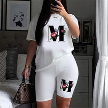 Load image into Gallery viewer, Women Letter Print Design Short Sleeve T Shirts and Shorts  Casual Joggers Set freeshipping - Tyche Ace