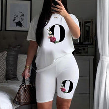 Load image into Gallery viewer, Women Letter Print Design Short Sleeve T Shirts and Shorts  Casual Joggers Set freeshipping - Tyche Ace