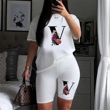 Load image into Gallery viewer, Women Letter Print Design Short Sleeve T Shirts and Shorts  Casual Joggers Set freeshipping - Tyche Ace
