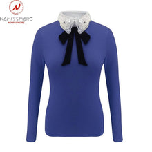Load image into Gallery viewer, Women Long Sleeve Patchwork Bow Lace Design Turn-down Collar Blouse freeshipping - Tyche Ace