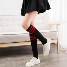 Load image into Gallery viewer, Women Long Warm Thigh High Striped Trim Top Stockings freeshipping - Tyche Ace