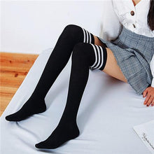 Load image into Gallery viewer, Women Long Warm Thigh High Striped Trim Top Stockings freeshipping - Tyche Ace
