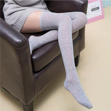 Load image into Gallery viewer, Women Long Warm Thigh High Striped Trim Top Stockings freeshipping - Tyche Ace