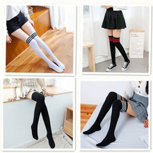 Load image into Gallery viewer, Women Long Warm Thigh High Striped Trim Top Stockings freeshipping - Tyche Ace