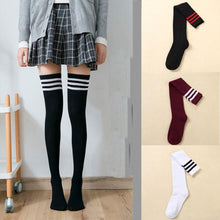 Load image into Gallery viewer, Women Long Warm Thigh High Striped Trim Top Stockings freeshipping - Tyche Ace