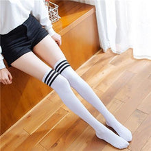 Load image into Gallery viewer, Women Long Warm Thigh High Striped Trim Top Stockings freeshipping - Tyche Ace