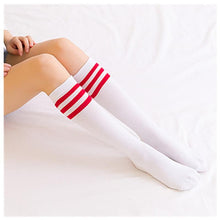 Load image into Gallery viewer, Women Long Warm Thigh High Striped Trim Top Stockings freeshipping - Tyche Ace