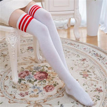 Load image into Gallery viewer, Women Long Warm Thigh High Striped Trim Top Stockings freeshipping - Tyche Ace
