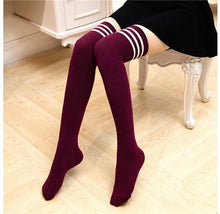 Load image into Gallery viewer, Women Long Warm Thigh High Striped Trim Top Stockings freeshipping - Tyche Ace