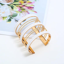 Load image into Gallery viewer, Women Maxi Wide Opening Smooth Metal Resin Mosaic Crystal Bracelet freeshipping - Tyche Ace
