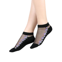 Load image into Gallery viewer, Women Mixed Fibre Crystal Silk Lace Mesh Fishnet Transparent Stretch Socks freeshipping - Tyche Ace