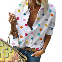 Load image into Gallery viewer, Women Polka Dot Long Sleeve Turn Down Collar Blouse freeshipping - Tyche Ace