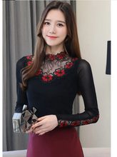 Load image into Gallery viewer, Women Rhinestone Hollowed Cut Out Embroidered Long Sleeve Blouse freeshipping - Tyche Ace