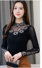 Load image into Gallery viewer, Women Rhinestone Hollowed Cut Out Embroidered Long Sleeve Blouse freeshipping - Tyche Ace
