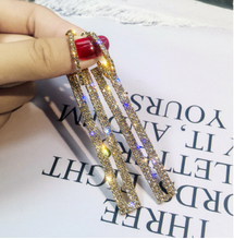 Load image into Gallery viewer, Women Rhinestone Long Rectangle Geometric Drop Earrings freeshipping - Tyche Ace