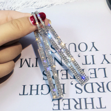 Load image into Gallery viewer, Women Rhinestone Long Rectangle Geometric Drop Earrings freeshipping - Tyche Ace