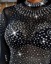 Load image into Gallery viewer, Women Shiny Rhinestone Studded Long Sleeve Mesh Bodysuit freeshipping - Tyche Ace