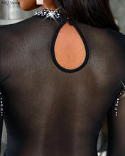 Load image into Gallery viewer, Women Shiny Rhinestone Studded Long Sleeve Mesh Bodysuit freeshipping - Tyche Ace