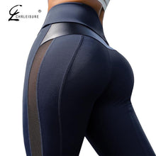 Load image into Gallery viewer, Women Solid High Waist Mesh And PU Leather Patchwork Leggings freeshipping - Tyche Ace