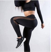 Load image into Gallery viewer, Women Solid High Waist Mesh And PU Leather Patchwork Leggings freeshipping - Tyche Ace