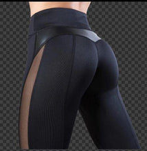 Load image into Gallery viewer, Women Solid High Waist Mesh And PU Leather Patchwork Leggings freeshipping - Tyche Ace