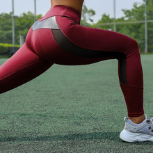 Load image into Gallery viewer, Women Solid High Waist Mesh And PU Leather Patchwork Leggings freeshipping - Tyche Ace