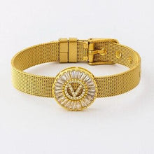 Load image into Gallery viewer, Women Stunning Stainless Steel Crystal Initials Letter Watch Belt Bracelets freeshipping - Tyche Ace