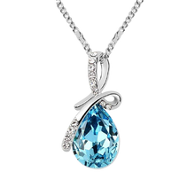 Load image into Gallery viewer, Women Swarovski Crystals Tear Drop Pearl Shape Pendant Necklace freeshipping - Tyche Ace