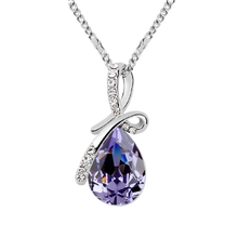 Load image into Gallery viewer, Women Swarovski Crystals Tear Drop Pearl Shape Pendant Necklace freeshipping - Tyche Ace