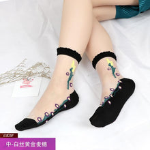 Load image into Gallery viewer, Women Transparent Lace Ruffle Soft  Sheer Silk Elastic Mesh Frill Trim Socks freeshipping - Tyche Ace