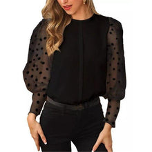 Load image into Gallery viewer, Women Turtleneck Knitted Polka Dot Puff Mesh Long Sleeve Blouse freeshipping - Tyche Ace