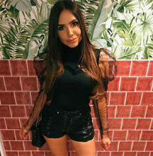 Load image into Gallery viewer, Women Turtleneck Knitted Polka Dot Puff Mesh Long Sleeve Blouse freeshipping - Tyche Ace