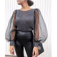 Load image into Gallery viewer, Women Turtleneck Knitted Polka Dot Puff Mesh Long Sleeve Blouse freeshipping - Tyche Ace