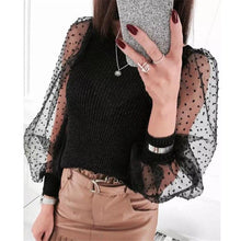 Load image into Gallery viewer, Women Turtleneck Knitted Polka Dot Puff Mesh Long Sleeve Blouse freeshipping - Tyche Ace