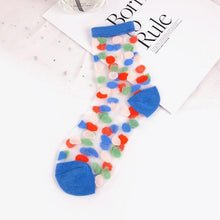 Load image into Gallery viewer, Women Ultra-thin Glass filament Printing Dots  Stripe Transparent Socks freeshipping - Tyche Ace
