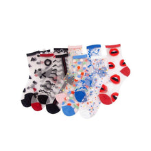 Load image into Gallery viewer, Women Ultra-thin Glass filament Printing Dots  Stripe Transparent Socks freeshipping - Tyche Ace