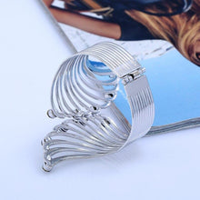 Load image into Gallery viewer, Women Wide Feather Design Rhinestone Metal Plated Cuff Bangle freeshipping - Tyche Ace