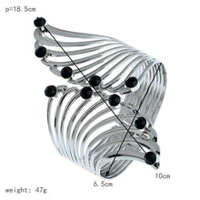 Load image into Gallery viewer, Women Wide Feather Design Rhinestone Metal Plated Cuff Bangle freeshipping - Tyche Ace