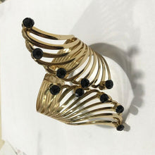 Load image into Gallery viewer, Women Wide Feather Design Rhinestone Metal Plated Cuff Bangle freeshipping - Tyche Ace