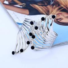 Load image into Gallery viewer, Women Wide Feather Design Rhinestone Metal Plated Cuff Bangle freeshipping - Tyche Ace