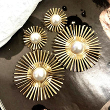 Load image into Gallery viewer, Women Wild Sun Design Long Drop Big Pearl Round Earrings freeshipping - Tyche Ace