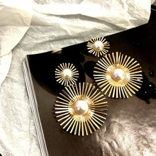 Load image into Gallery viewer, Women Wild Sun Design Long Drop Big Pearl Round Earrings freeshipping - Tyche Ace