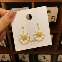 Load image into Gallery viewer, Women Wild Sun Design Long Drop Big Pearl Round Earrings freeshipping - Tyche Ace