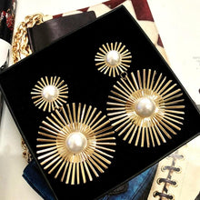 Load image into Gallery viewer, Women Wild Sun Design Long Drop Big Pearl Round Earrings freeshipping - Tyche Ace
