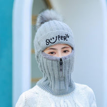 Load image into Gallery viewer, Women Winter Warm Knitted Fur Lined Hats with Zipper Face Warmer Balaclava freeshipping - Tyche Ace